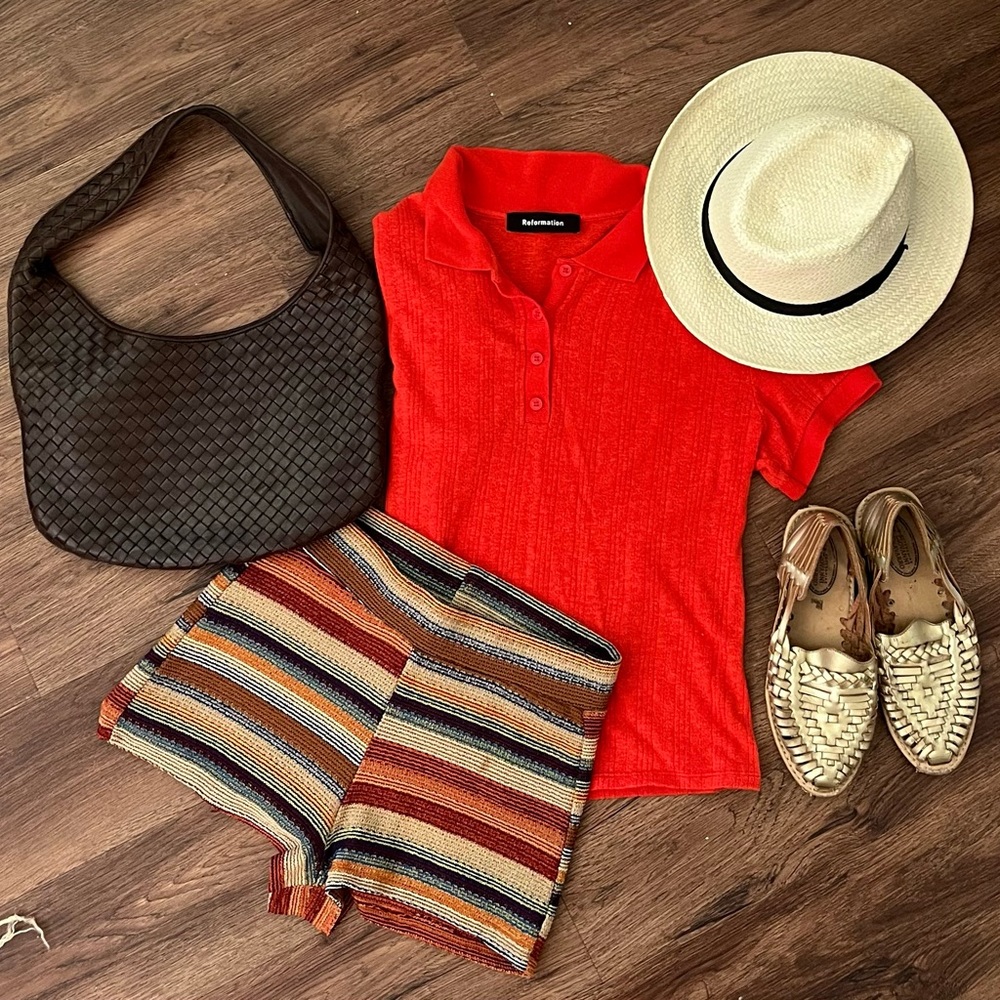 Reformation collared polo shirt bright orange/coral sz. Small